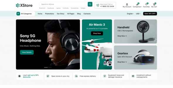 Screenshot of an XStore webpage with electronics product promotions and categories.