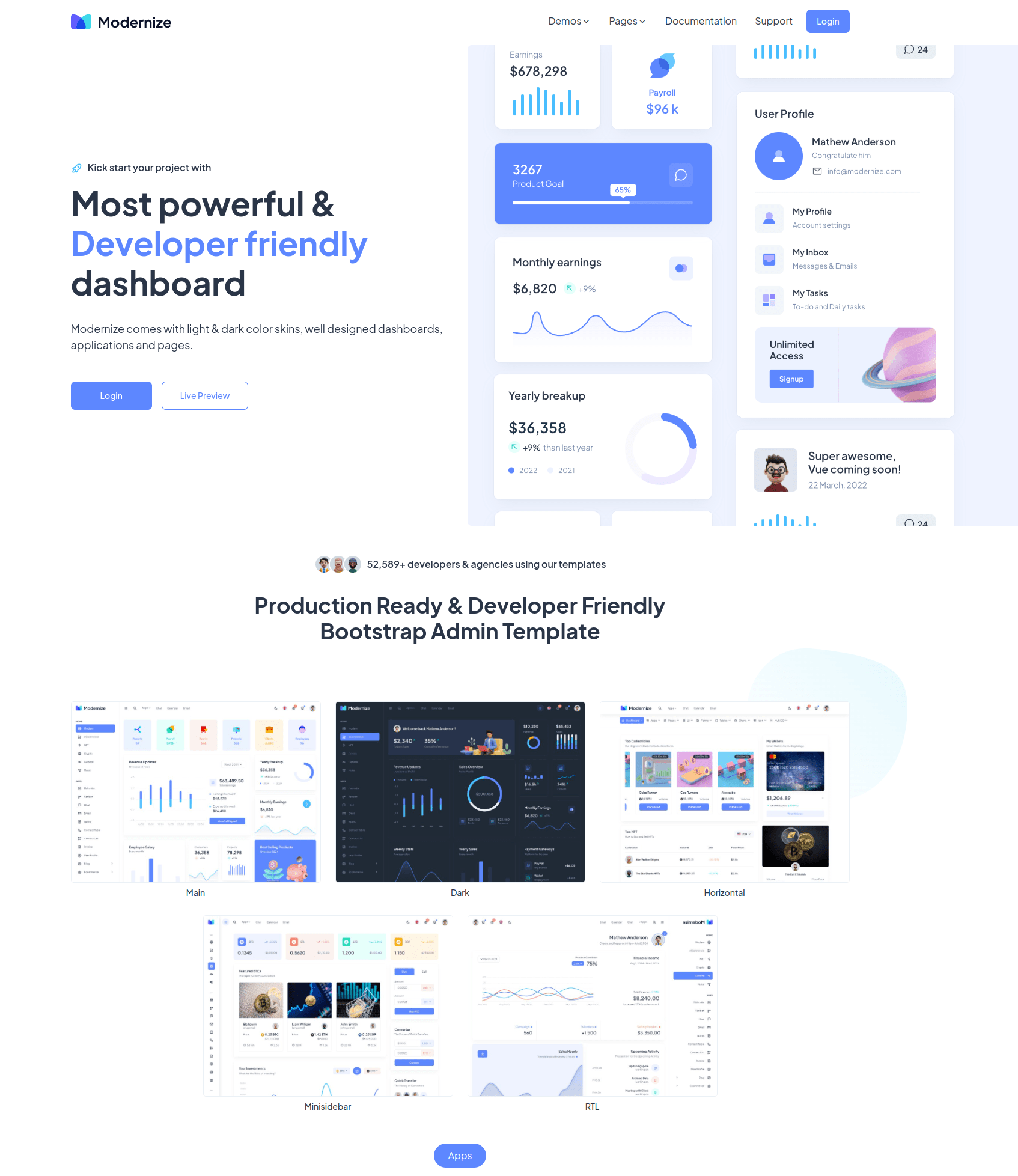 Business Dashboard Examples : Modernize Admin Dashboard 